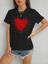 Heart Round Neck Short Sleeve T-Shirt Black Woman T Shirts