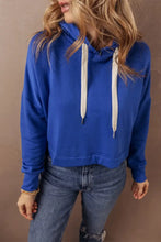 Drawstring Long Sleeve Hoodie Dark Blue Woman Sweatshirts