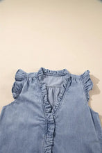 Frilly Ruffle Trim V Neck Chambray Tank Woman Denim Tops