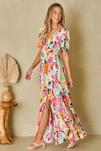 Slit Printed Surplice Short Sleeve Maxi Dress Maxi Dresses