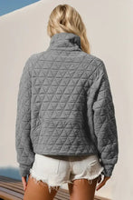 Double Take Half Zip Long Sleeve Quilted Sweatshirt with Pocket Woman Sweatshirts
