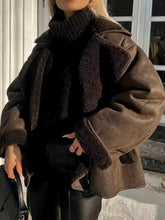 Collared Neck Long Sleeve Plush Jacket Woman Outerwear