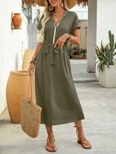 Sequin Notched Short Sleeve Midi Dress Woman Casual Dress