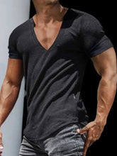 Men's Full Size Notched Short Sleeve T-Shirt Plus Size Black Mens Tops