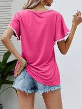 Pom-Pom Trim Flutter Sleeve Round Neck Tee Woman T Shirts