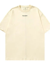 Men's Letter Back Round Neck Half Sleeve T-Shirt Cream Mens Tops