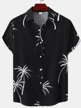 Men's Plus Size Tropical Palm Print Short Sleeve Button Down Shirt Black Mens Tops