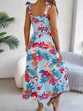 Smocked Floral Tie Shoulder Midi Dress Woman Casual Dress
