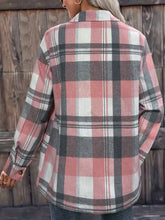 Pocketed Plaid Collared Neck Shacket Woman Outerwear