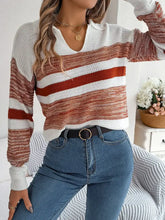 Striped Collared Neck Long Sleeve Sweater Sweater Pullovers