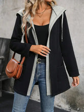 Drawstring Long Sleeve Hooded Jacket Woman Outerwear