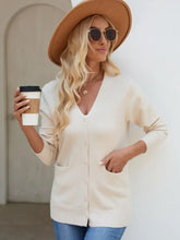Pocketed V-Neck Button Up Long Sleeve Cardigan Woman Outerwear