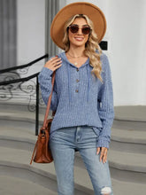 Half Button Long Sleeve Hooded Top Dusty Blue Woman Sweatshirts