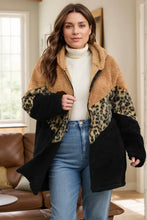 Plus Size Leopard Zip Up Hooded Outerwear Camel Woman Outerwear