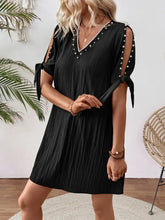 Cutout Pearl Detail V-Neck Mini Dress Black Casual Dresses