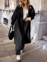 Pocketed Collared Neck Long Sleeve Coat Woman Outerwear