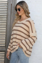 Round Neck Dropped Shoulder Striped Sweater Sweater Pullovers
