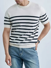 Men's Classic Striped Short Sleeve Knit T-Shirt White Mens Tops