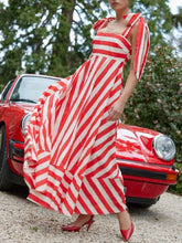 Striped Square Neck Wide Strap Dress Woman Maxi Dress