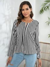 Striped Long Sleeve Notched Blouse Woman Blouses