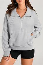 Half Zip Long Sleeve Sweatshirt Light Gray Woman Sweatshirts