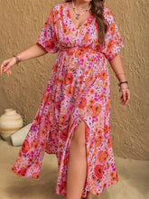 Plus Size Slit Floral V-Neck Half Sleeve Maxi Dress Maxi Dresses