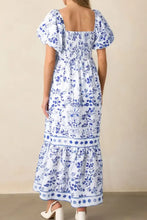 Smocked Printed Square Neck Puff Sleeve Dress Woman Casual Dress