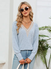 Lace Detail V-Neck Ribbed Blouse Woman Blouses