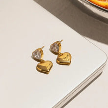 18K Gold-Plated Inlaid Zircon Heart Drop Earrings Fashion Jewelry