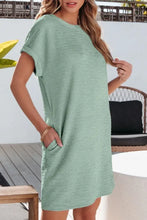 Solid Color Textured Crinkle Short Sleeve T Shirt Dress Casual Dresses