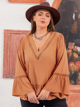 Plus Size V-Neck Peplum Blouse Caramel Woman Blouses