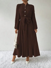 Half Button Tie Waist Long Sleeve Maxi Dress Maxi Dresses