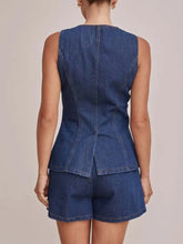 Button Down Vest and Shorts Denim Set Woman Two-Piece Sets