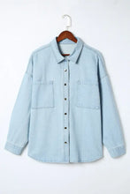 Plus Size Snap Down Pocketed Denim Jacket Woman Outerwear