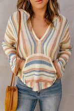 Striped Hooded Sweater with Kangaroo Pocket Woman Sweatshirts