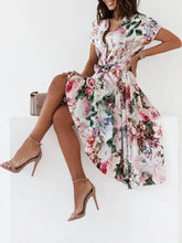 Floral Short Sleeve Midi Dress Pink Woman Dress