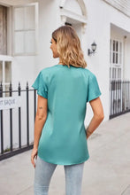 Notched Neck Flutter Sleeve Satin Top Woman T Shirts