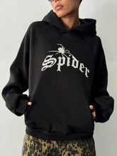 SPIDER Long Sleeve Hoodie with Kangaroo Pocket Black Woman Sweatshirts