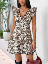 Leopard V-Neck Cap Sleeve Mini Dress Leopard Woman Casual Dress