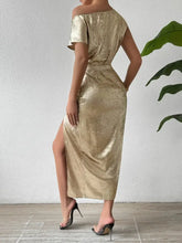 Honey Slit One Shoulder Short Sleeve Midi Dress Cocktail Dress