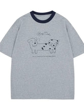 Men's Cute Cartoon Dogs Graphic Round Neck T-Shirt Gray Mens Tops