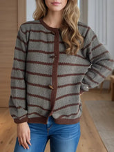 Striped Round Neck Long Sleeve Cardigan Woman Outerwear