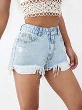 Distressed Raw Hem Denim Shorts Denim Shorts