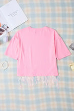 MAMA Sequin Fringe Round Neck T-Shirt Woman T Shirts