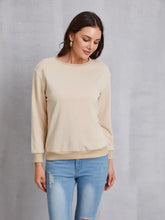 Round Neck Dropped Shoulder Sweatshirt Tan Woman Sweatshirts