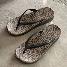 Toe Post Flats Slippers Black Leopard Woman Slippers