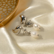Twisted Stainless Steel Pearl Drop Earrings Earrings
