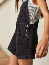 Square Neck Wide Strap Denim Overalls Black Denim Overalls