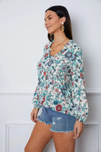 Floral Notched Long Sleeve Blouse Woman Blouses