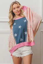 BiBi Stars and Stripes Round Neck Long Sleeve Top Woman T Shirts